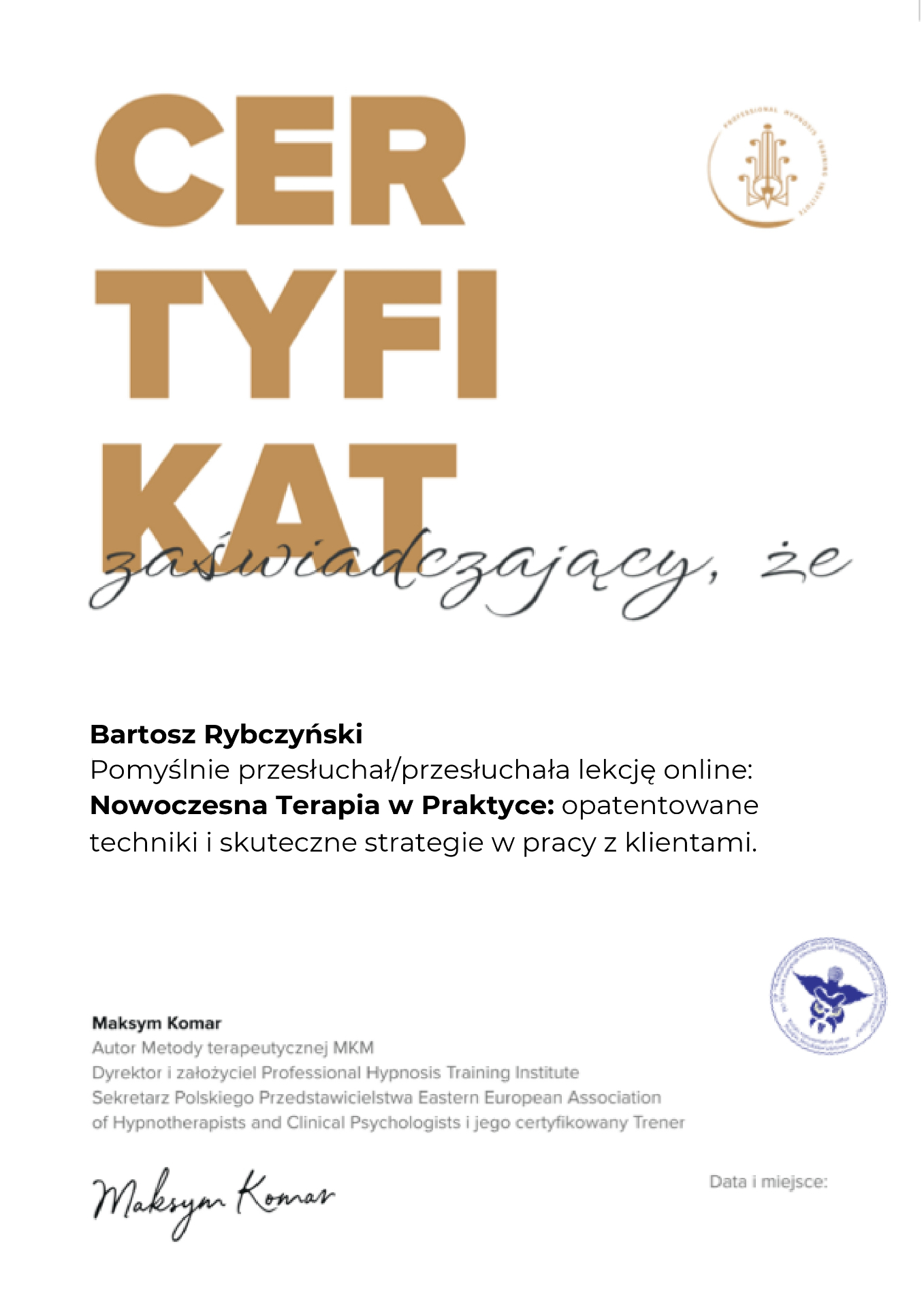 Nowoczesna Terapia w Praktyce - Maksym Komar