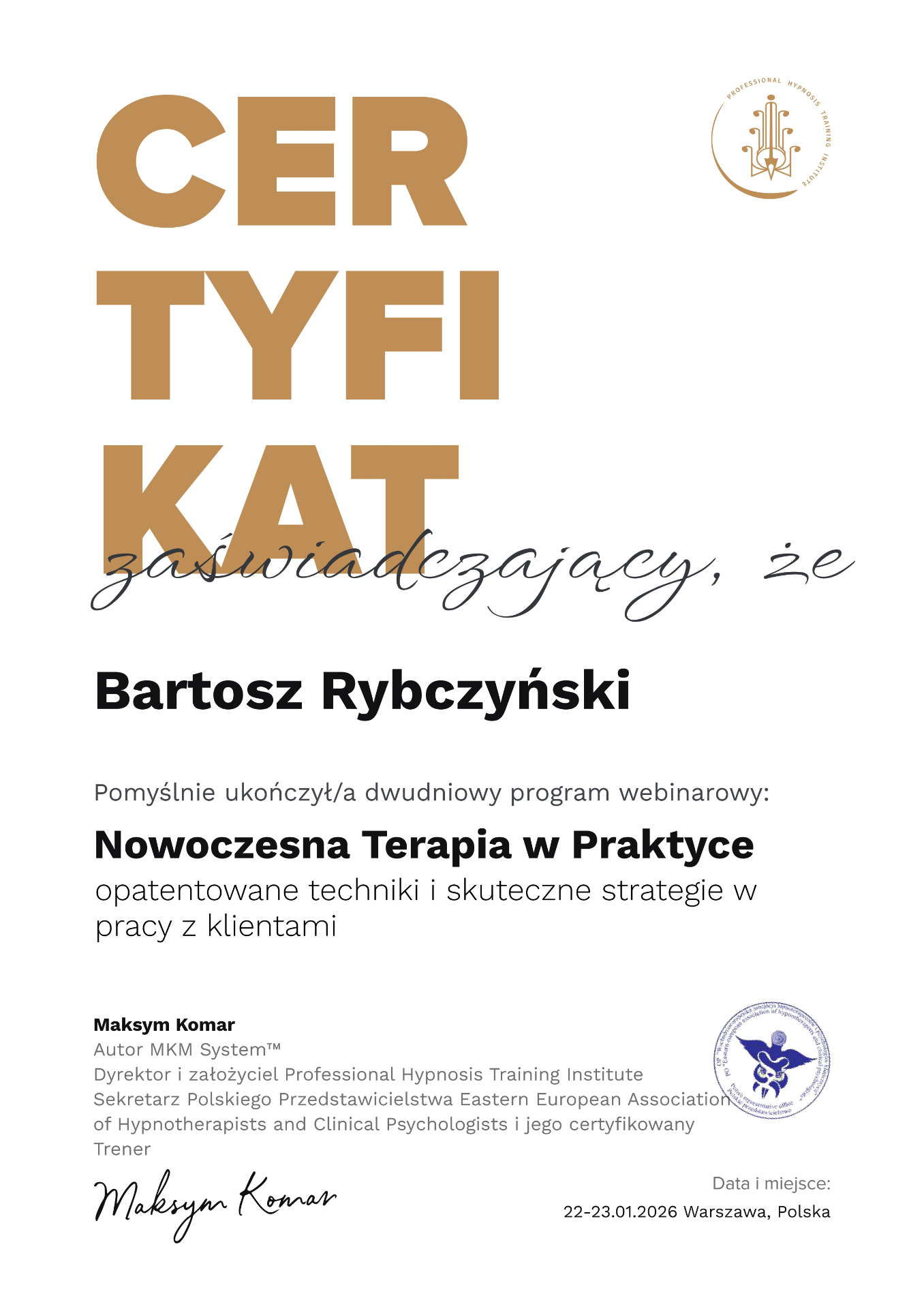 Nowoczesna Terapia w Praktyce - Professional Hypnosis Training Institute